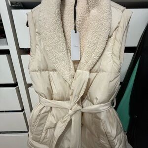 Varley Cream Puffer Coat with Shawl Collar and Belt